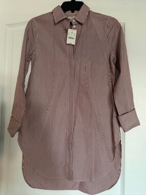 J. Crew Burgundy and White Striped Button-Down Shirt.